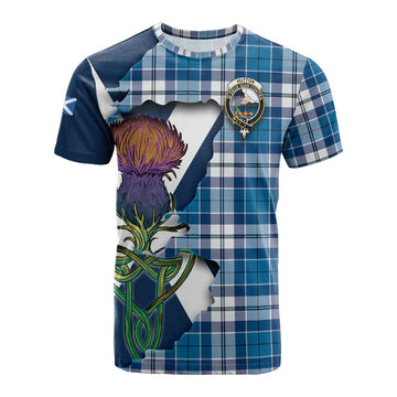 Hutton Tartan Family Crest Cotton T-shirt Scottish Thistle Celtic Inspired