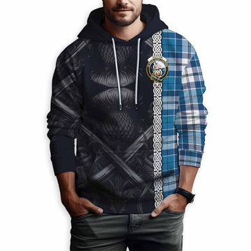Hutton Tartan Hoodie with Family Crest Cross Sword Thistle Celtic Vibes Pullover Hoodie - Tartan Vibes Clothing