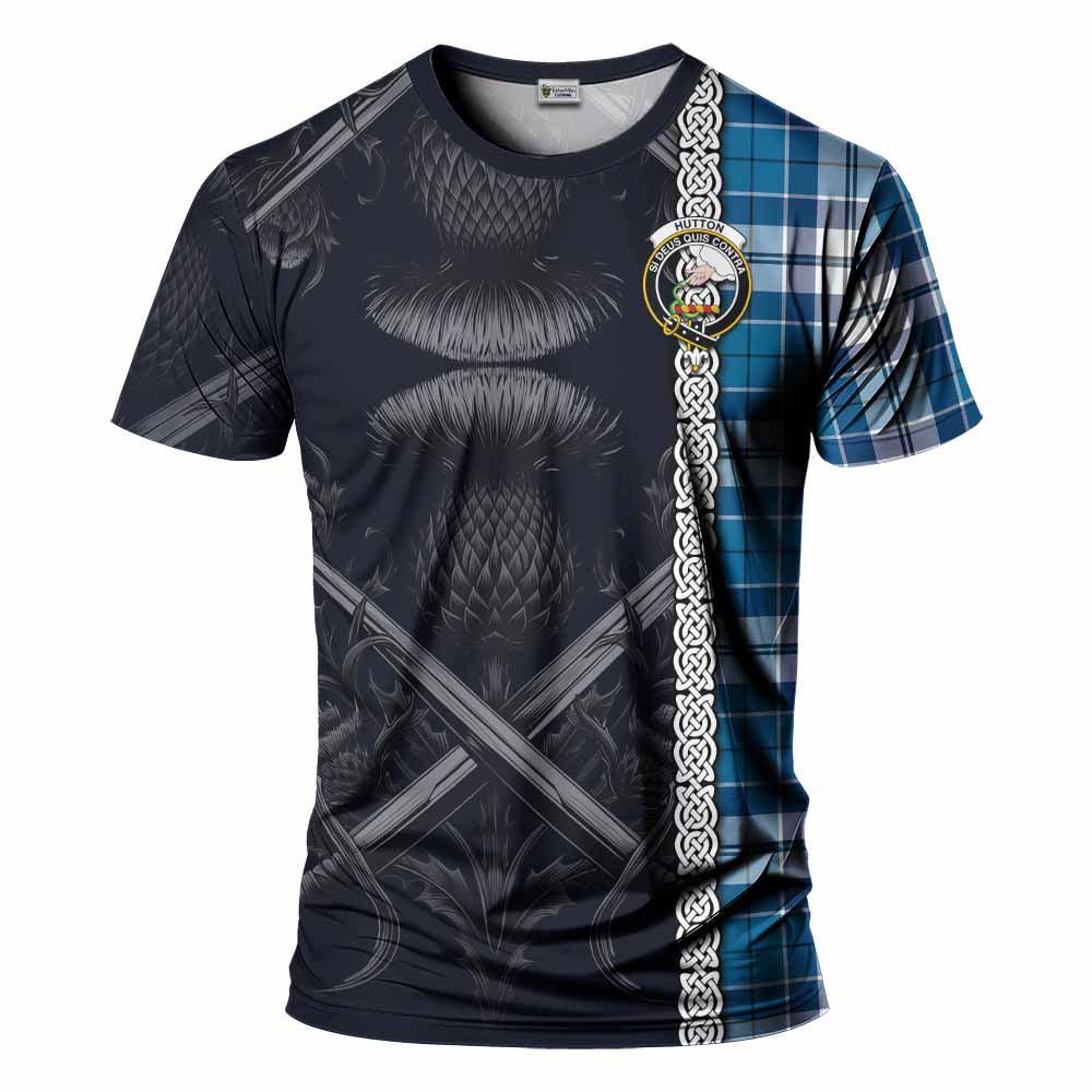 Hutton Tartan T-Shirt with Family Crest Cross Sword Thistle Celtic Vibes Kid's Shirt - Tartan Vibes Clothing