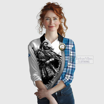 Hutton Tartan Clan Crest Women's Casual Shirt with Highlander Warrior Celtic Style Female - Tartan Vibes Clothing