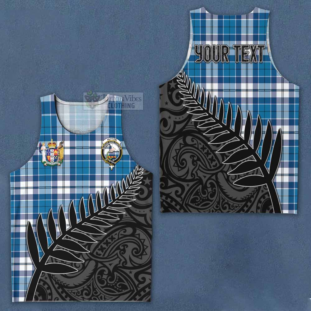 Tartan Vibes Clothing Hutton Crest Tartan Men's Tank Top with New Zealand Silver Fern Half Style