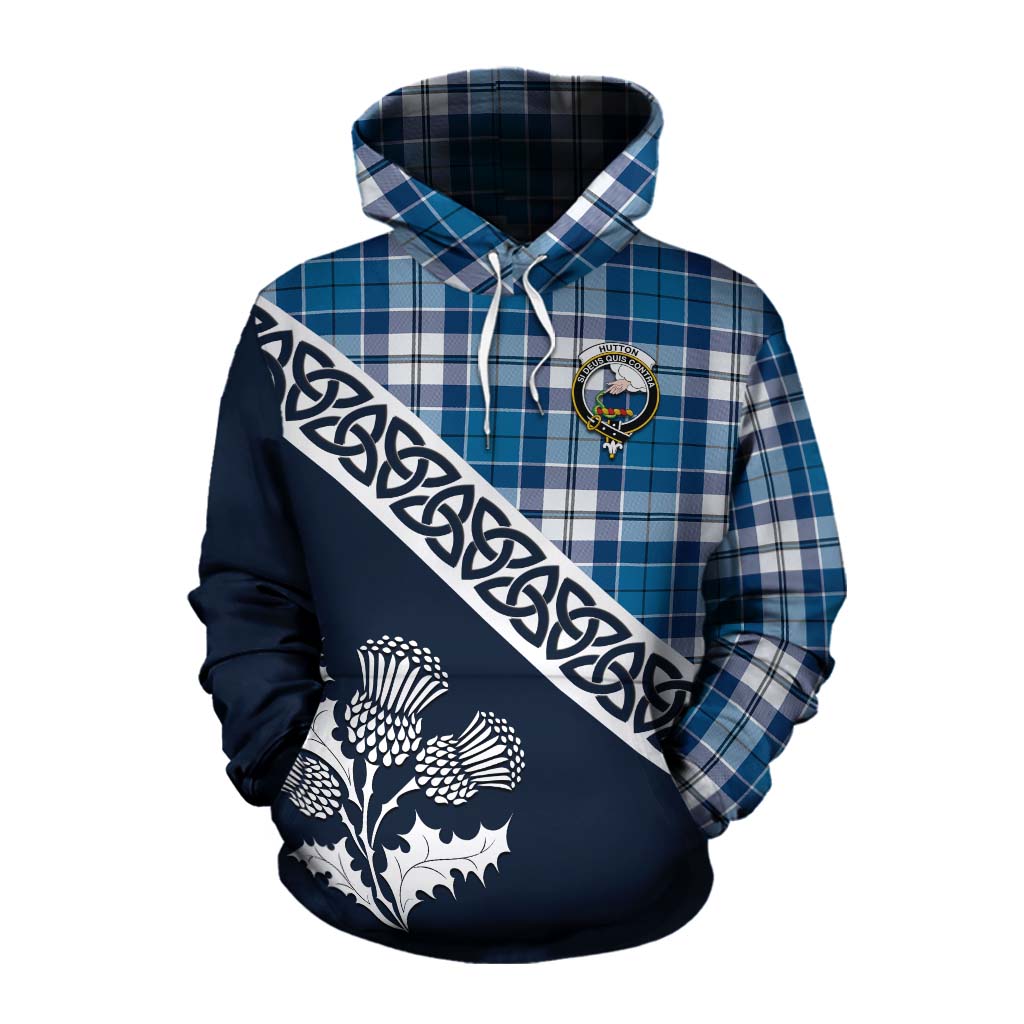 Hutton Tartan Cotton Hoodie Featuring Thistle and Scotland Map Pullover Hoodie XS - Tartan Vibes Clothing