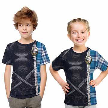 Hutton Tartan Kid T-Shirt with Family Crest Cross Sword Thistle Celtic Vibes Youth XL Size14 - Tartan Vibes Clothing
