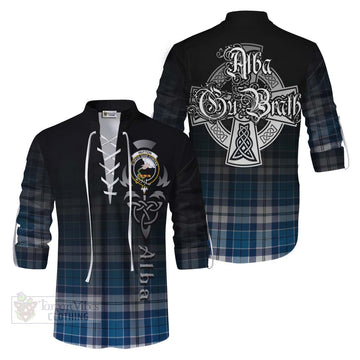 Hutton Tartan Ghillie Kilt Shirt Featuring Alba Gu Brath Family Crest Celtic Inspired Men - Tartan Vibes Clothing