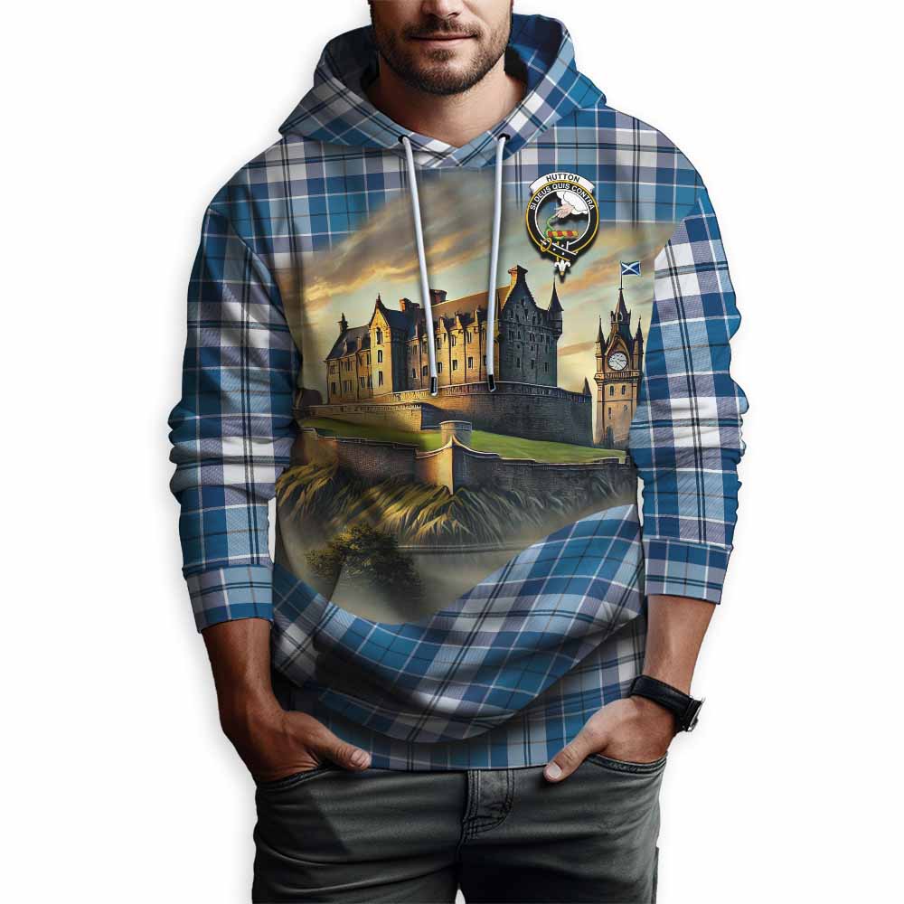 Hutton Tartan Family Crest Hoodie with Scottish Ancient Castle Style Pullover Hoodie - Tartan Vibes Clothing