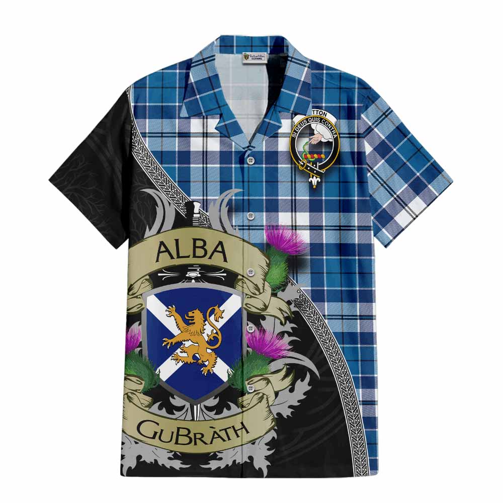 Hutton Tartan Family Crest Hawaiian Shirt Lion Rampant Royal Thistle Shield Celtic Inspired Kid - Tartan Vibes Clothing