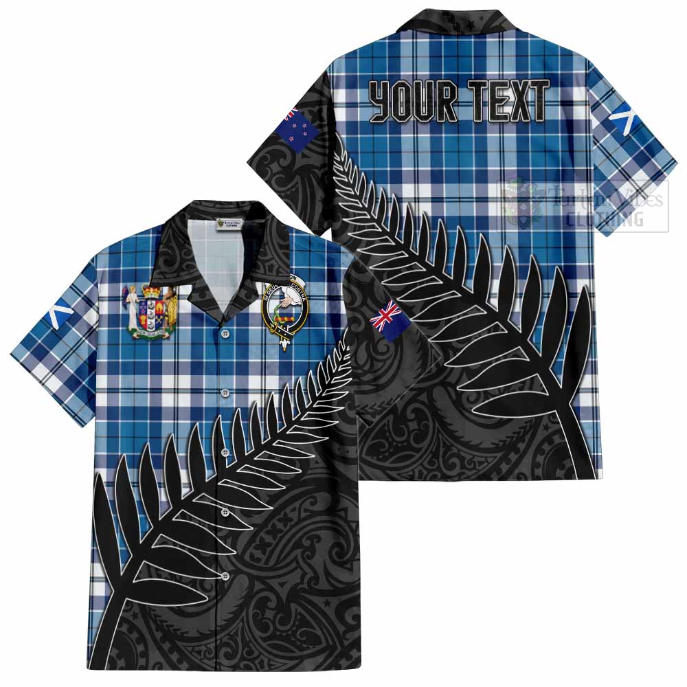 Tartan Vibes Clothing Hutton Crest Tartan Short Sleeve Button Shirt with New Zealand Silver Fern Half Style