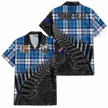 Tartan Vibes Clothing Hutton Crest Tartan Short Sleeve Button Shirt with New Zealand Silver Fern Half Style