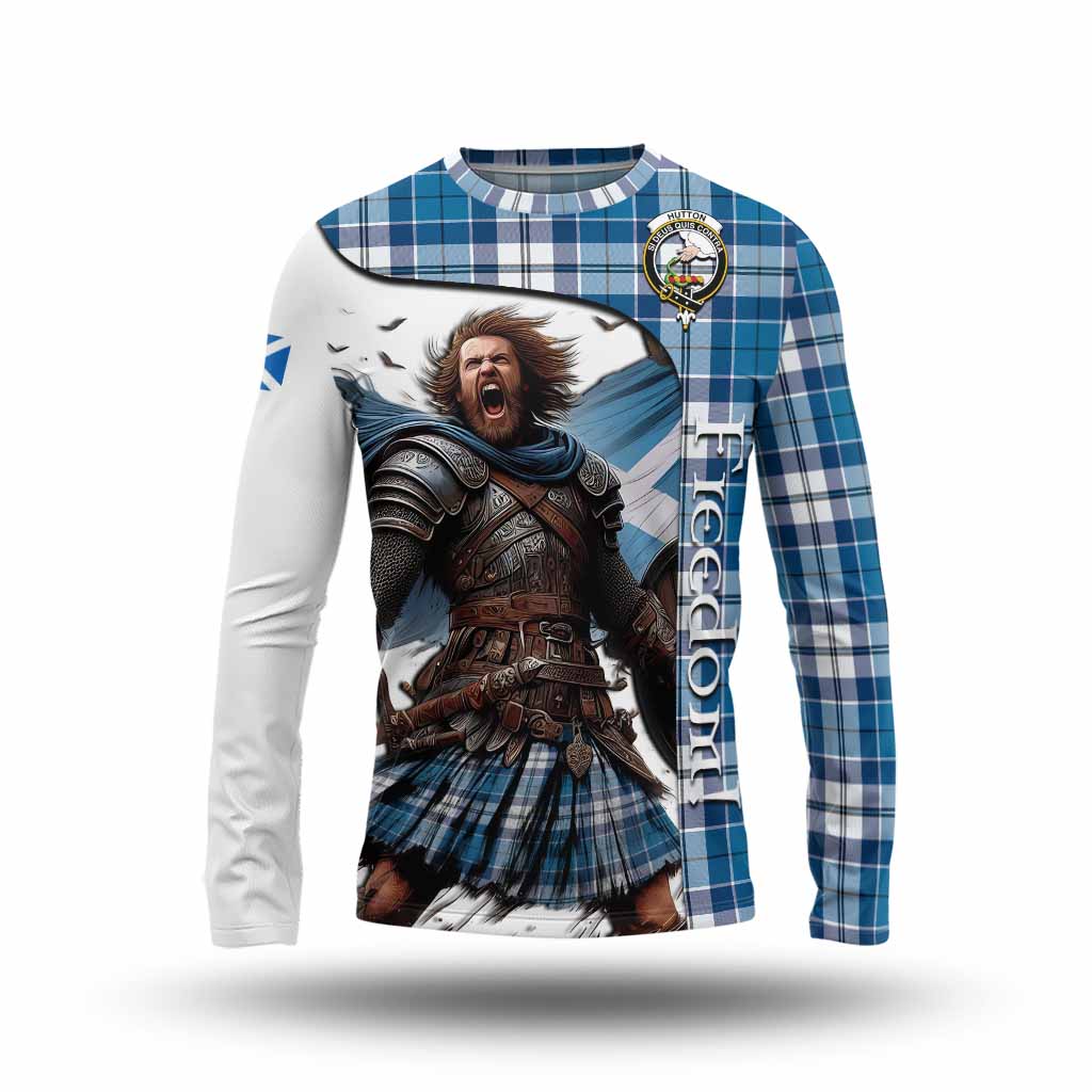 Hutton Crest Tartan Long Sleeve T-Shirt Inspired by the Freedom of Scottish Warrior Unisex - Tartan Vibes Clothing