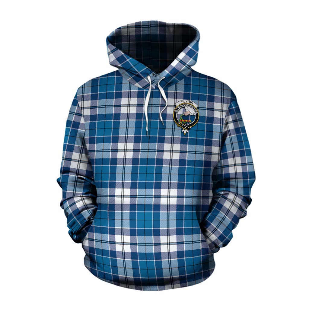 Hutton Tartan Cotton Hoodie with Family Crest Celtic Skull Style Pullover Hoodie XS - Tartan Vibes Clothing
