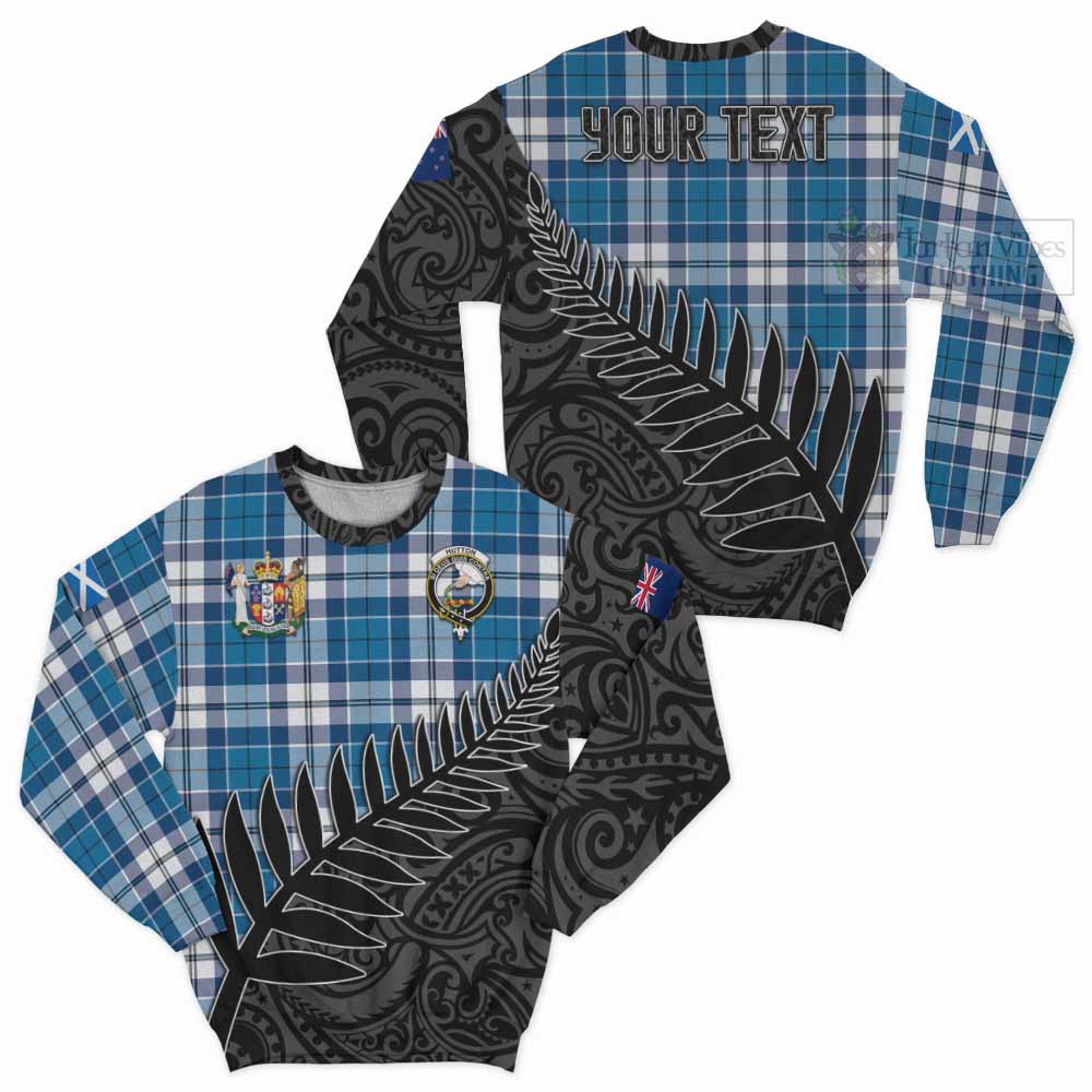 Tartan Vibes Clothing Hutton Crest Tartan Sweatshirt with New Zealand Silver Fern Half Style