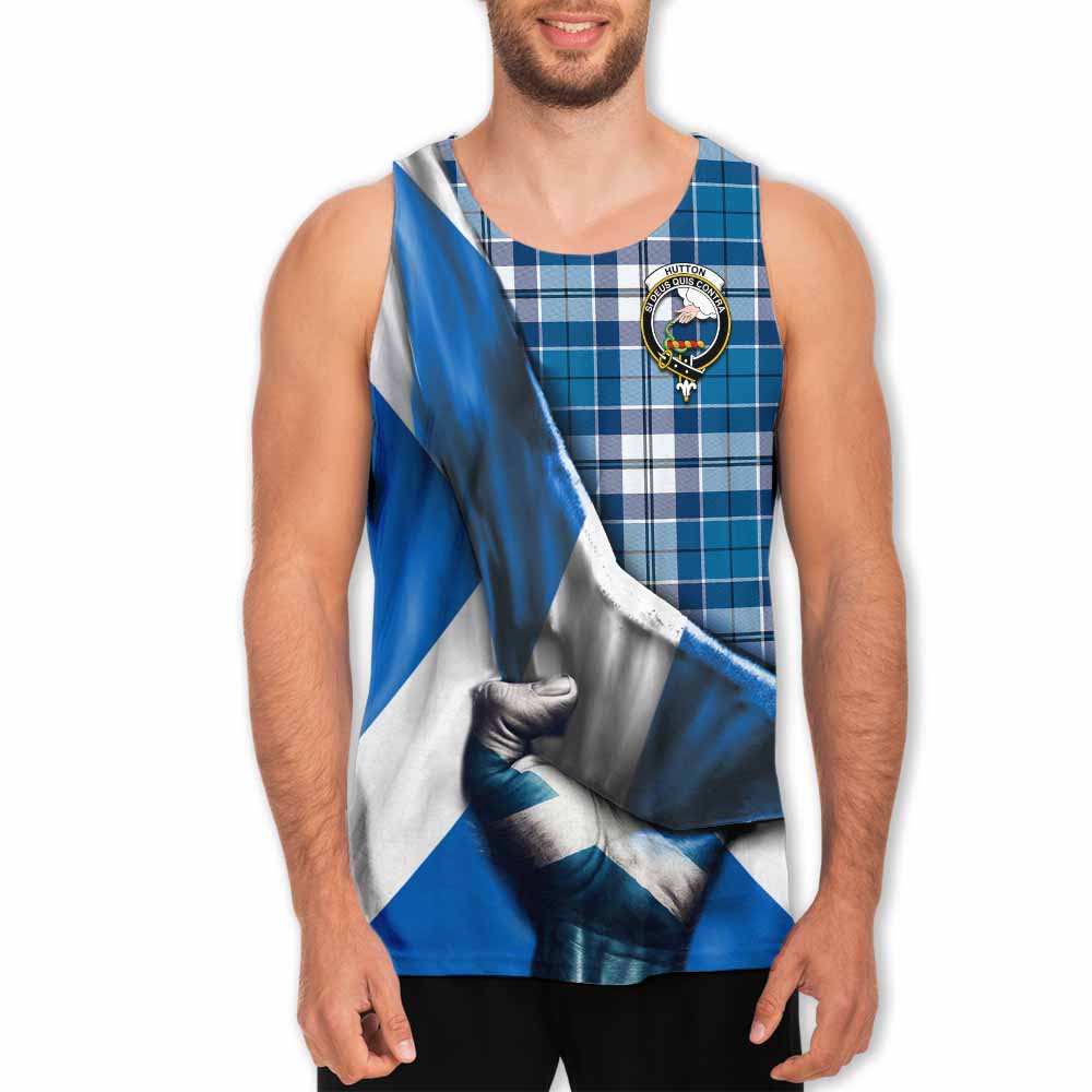 Hutton Tartan Men's Tank Top with Family Crest Scotland Patriotic Style Men - Tartan Vibes Clothing