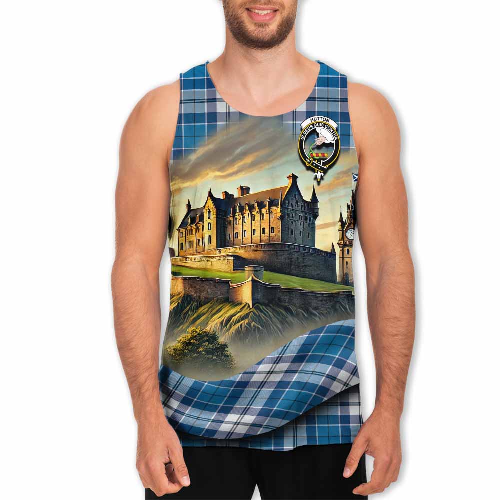 Hutton Tartan Family Crest Men's Tank Top with Scottish Ancient Castle Style Men - Tartan Vibes Clothing
