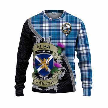 Hutton Tartan Family Crest Knitted Sweater Lion Rampant Royal Thistle Shield Celtic Inspired Unisex - Tartan Vibes Clothing
