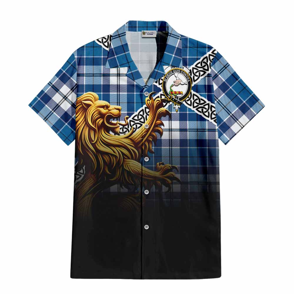 Hutton Crest Tartan Hawaiian Shirt with Golden Lion Emblem Celtic Style Kid - Tartan Vibes Clothing