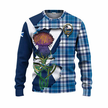 Tartan Vibes Clothing Hutton Tartan Family Crest Knitted Sweater Scottish Thistle Celtic Inspired