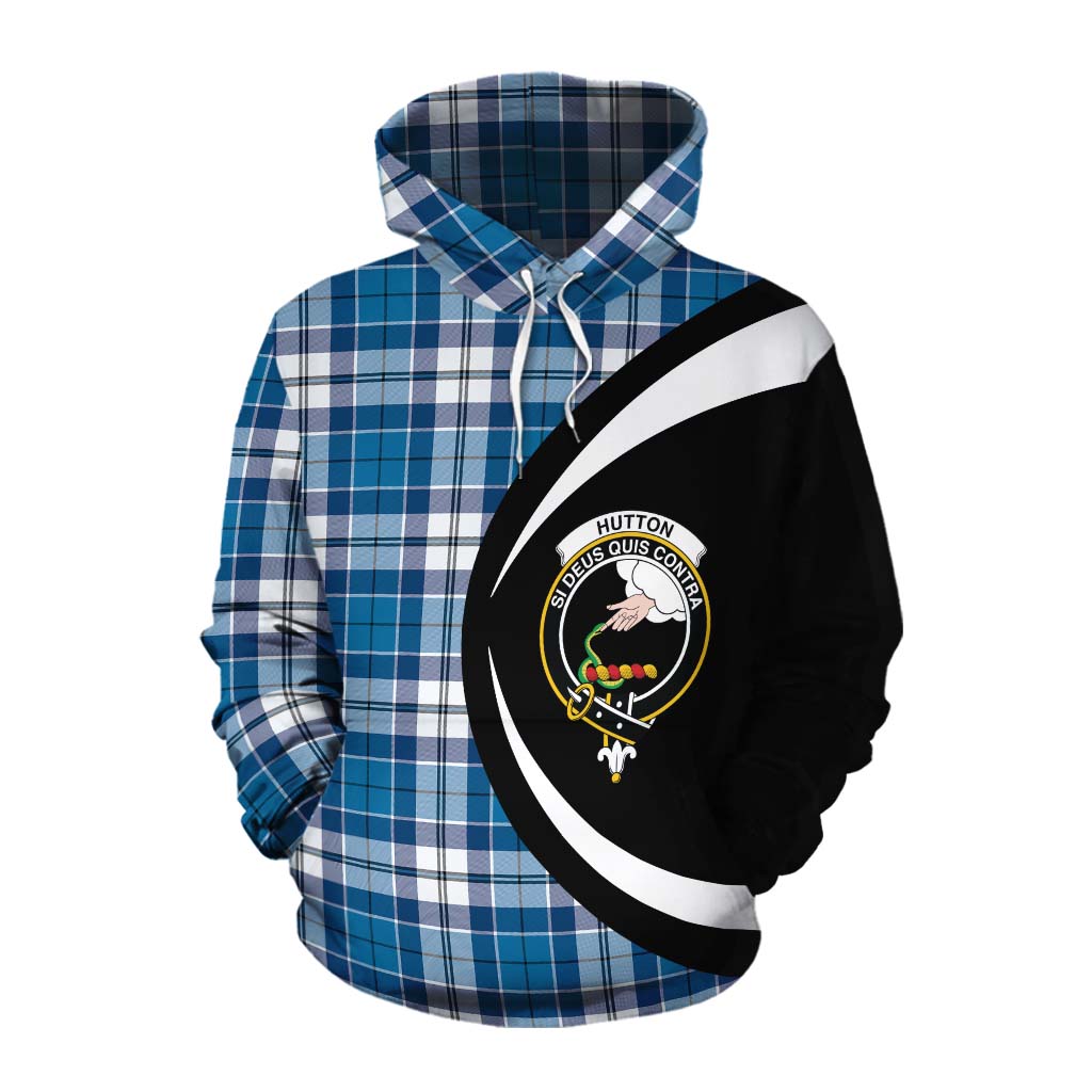 Hutton Tartan Cotton Hoodie with Family Crest Circle Style Pullover Hoodie XS - Tartan Vibes Clothing