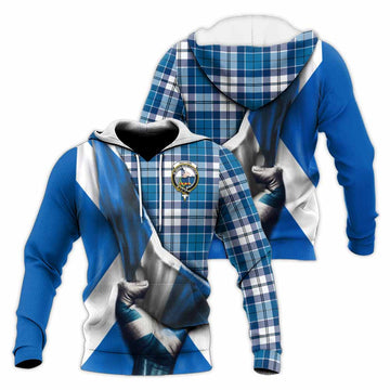 Hutton Tartan Knitted Hoodie with Family Crest Scotland Patriotic Style Unisex Knitted Pullover Hoodie - Tartan Vibes Clothing