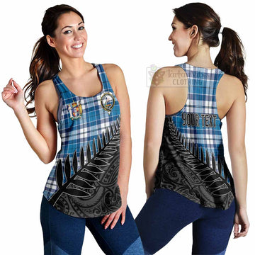 Tartan Vibes Clothing Hutton Crest Tartan Women's Racerback Tanks with New Zealand Silver Fern Half Style