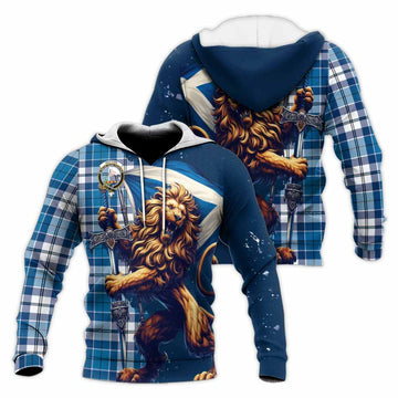 Hutton Tartan Family Crest Knitted Hoodie with Scottish Majestic Lion Unisex Knitted Pullover Hoodie - Tartan Vibes Clothing