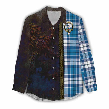 Hutton Tartan Family Crest Women's Casual Shirt Alba Gu Brath Be Brave Lion Ancient Style