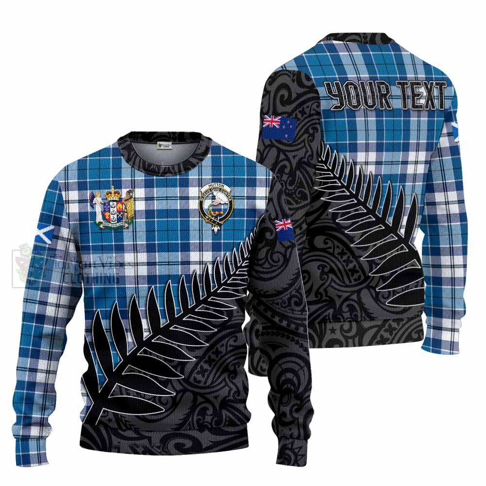 Hutton Crest Tartan Knitted Sweater with New Zealand Silver Fern Half Style Unisex - Tartan Vibes Clothing