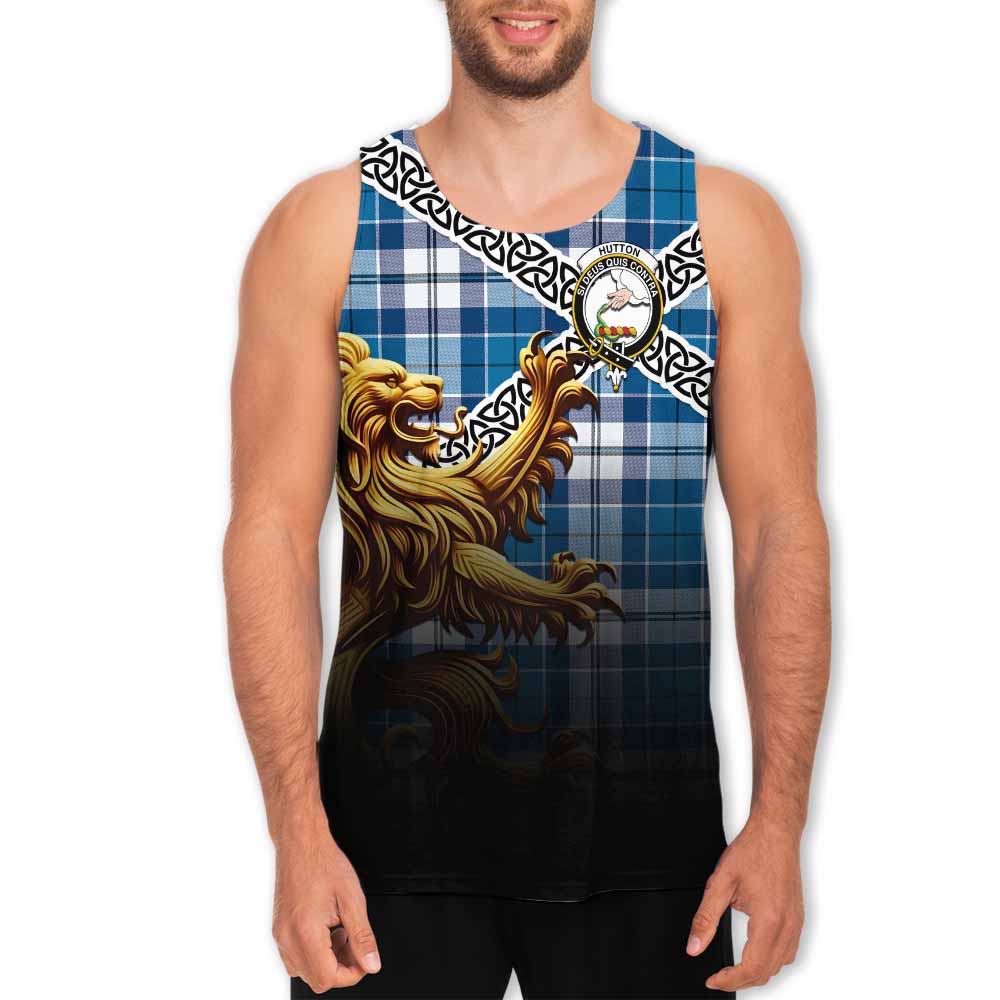 Hutton Crest Tartan Men's Tank Top with Golden Lion Emblem Celtic Style Men - Tartan Vibes Clothing