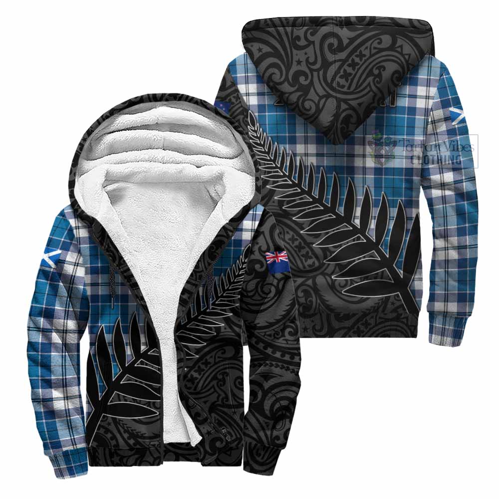 Tartan Vibes Clothing Hutton Crest Tartan Sherpa Hoodie with New Zealand Silver Fern Half Style