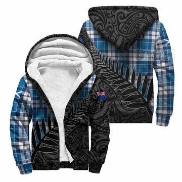 Tartan Vibes Clothing Hutton Crest Tartan Sherpa Hoodie with New Zealand Silver Fern Half Style