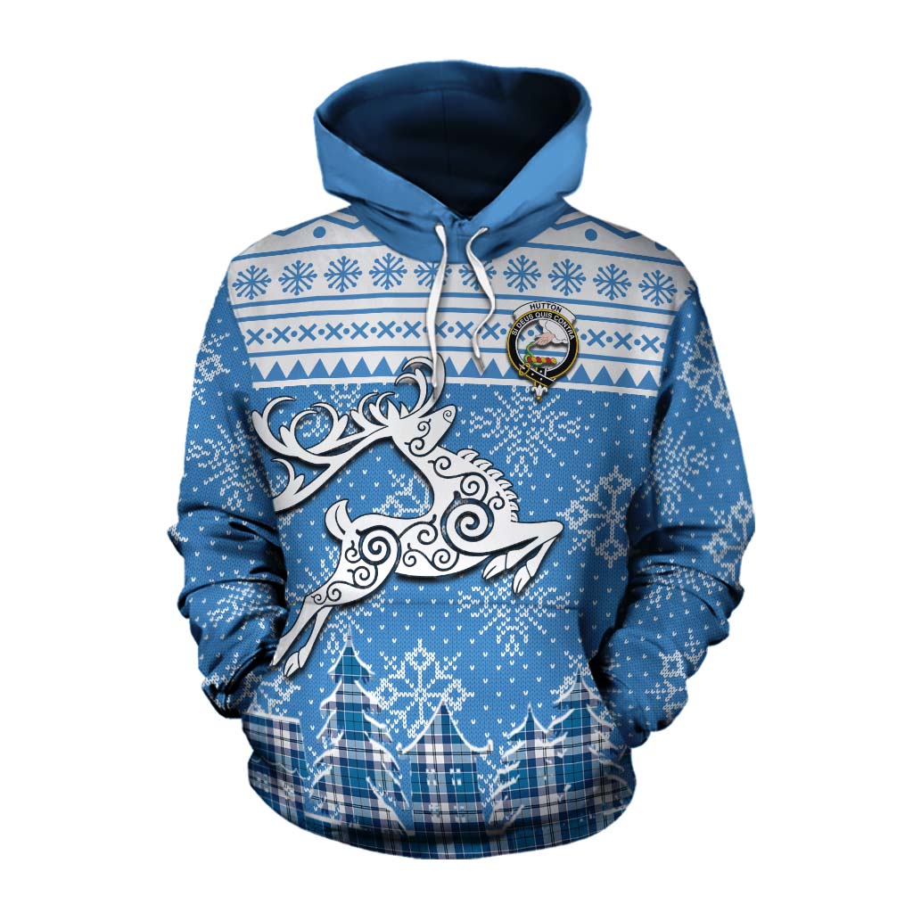 Hutton Clan Christmas Cotton Hoodie Celtic Reindeer Style Pullover Hoodie XS - Tartan Vibes Clothing