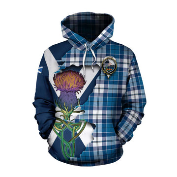 Tartan Vibes Clothing Hutton Tartan Family Crest Cotton Hoodie Scottish Thistle Celtic Inspired