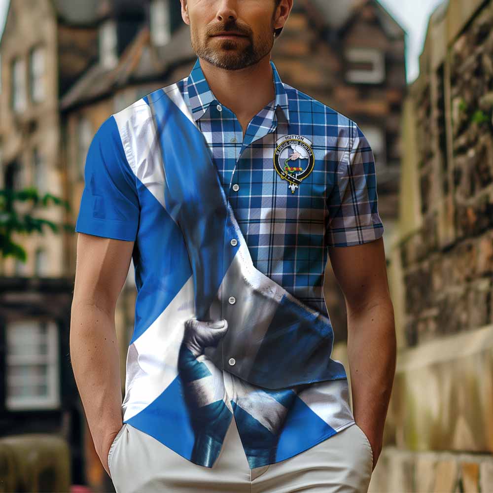 Hutton Tartan Hawaiian Shirt with Family Crest Scotland Patriotic Style Kid - Tartan Vibes Clothing