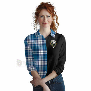 Hutton Tartan Women's Casual Shirt with Family Crest and Half Of Me Style Female - Tartan Vibes Clothing