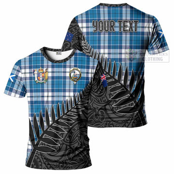 Tartan Vibes Clothing Hutton Crest Tartan T-Shirt with New Zealand Silver Fern Half Style