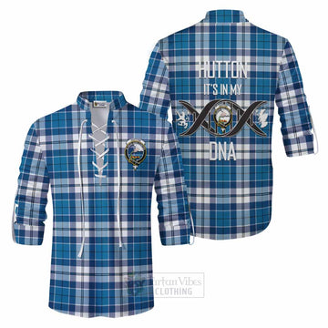 Hutton Tartan Ghillie Kilt Shirt with Family Crest DNA In Me Style Men - Tartan Vibes Clothing