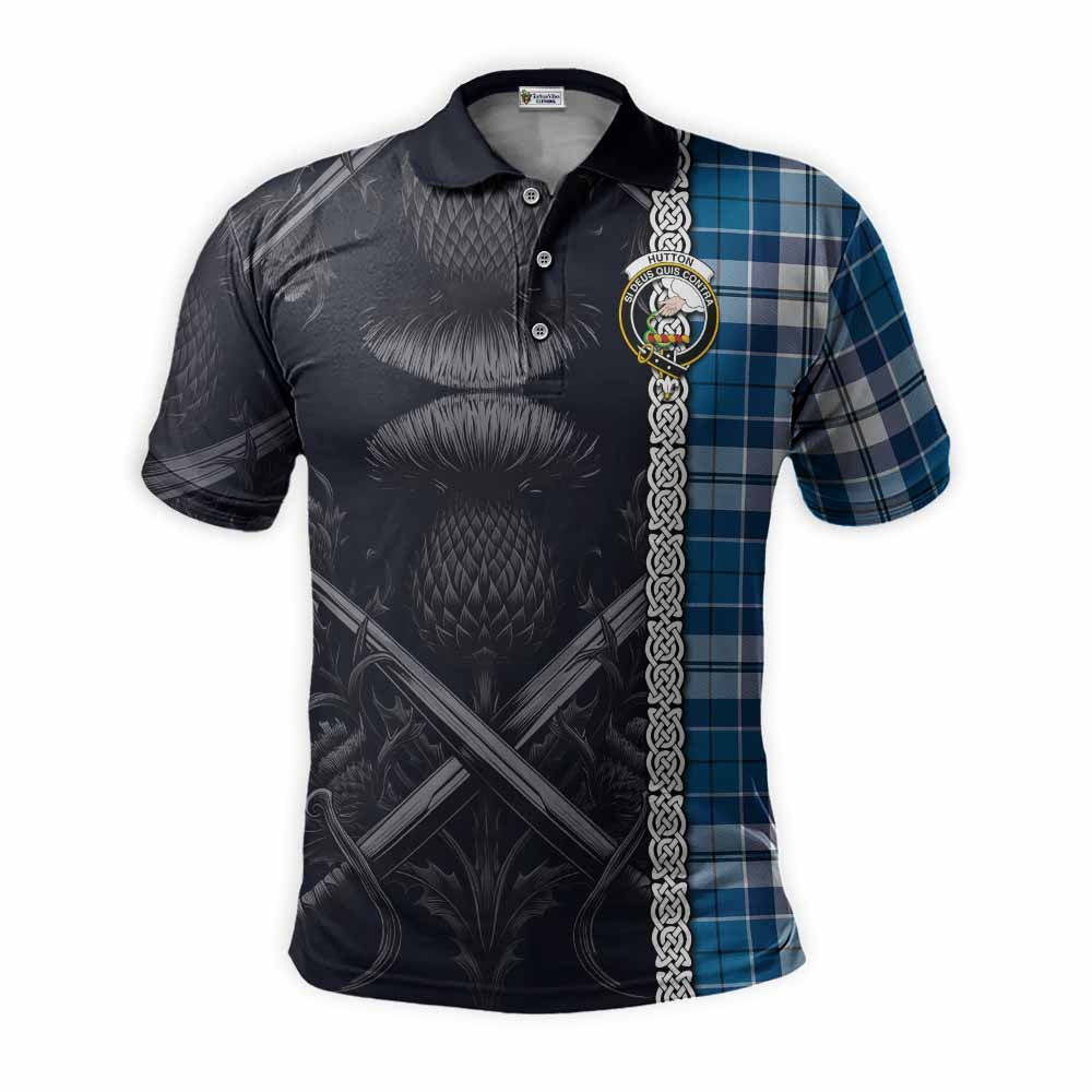 Hutton Tartan Polo Shirt with Family Crest Cross Sword Thistle Celtic Vibes Kid - Tartan Vibes Clothing