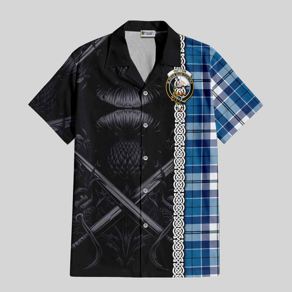 Hutton Tartan Hawaiian Shirt with Family Crest Cross Sword Thistle Celtic Vibes Kid - Tartan Vibes Clothing