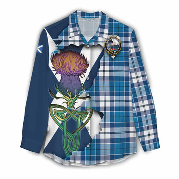 Tartan Vibes Clothing Hutton Tartan Family Crest Women's Casual Shirt Scottish Thistle Celtic Inspired