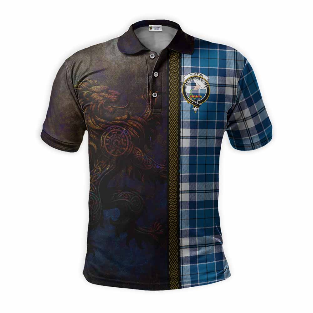 Tartan Vibes Clothing Hutton Tartan Family Crest Polo Shirt Alba Gu Brath Be Brave Lion Ancient Style