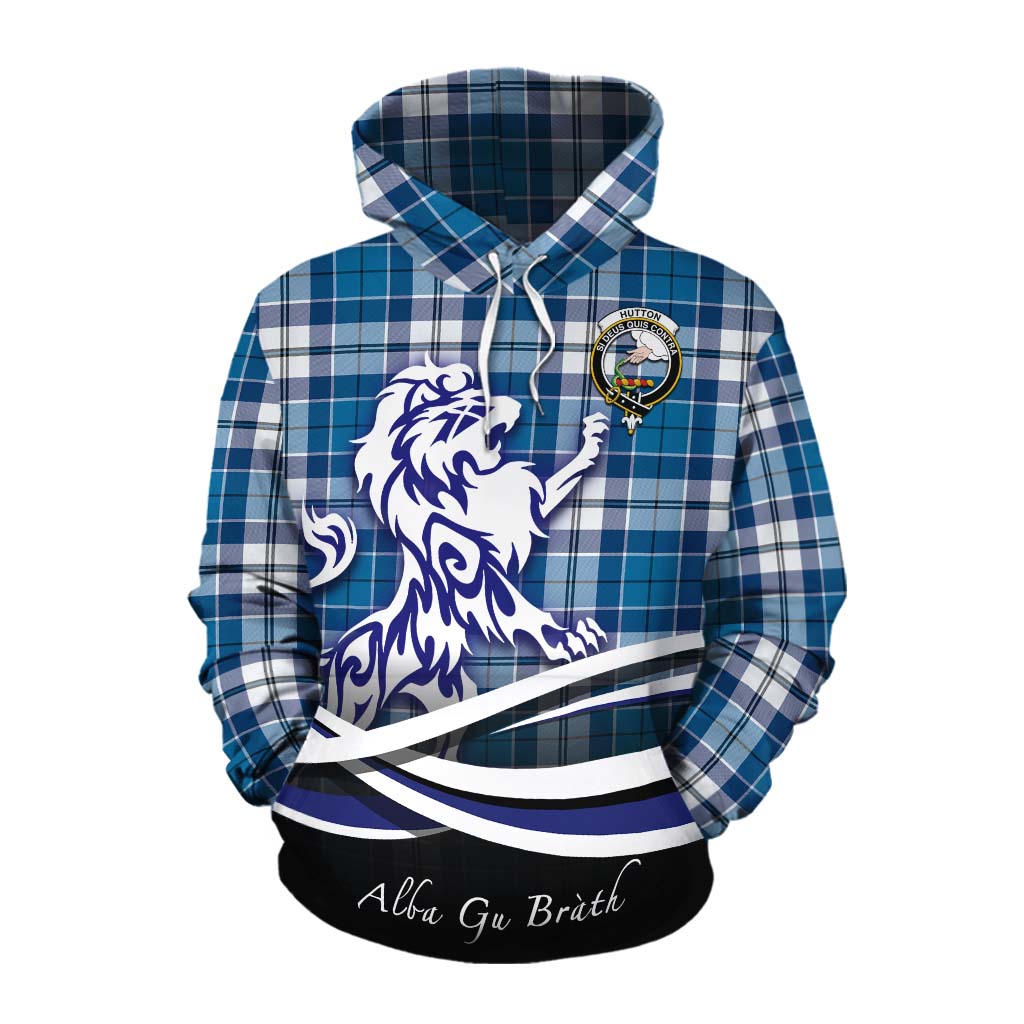 Hutton Tartan Cotton Hoodie with Alba Gu Brath Regal Lion Emblem Pullover Hoodie XS - Tartan Vibes Clothing