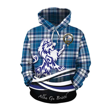 Hutton Tartan Cotton Hoodie with Alba Gu Brath Regal Lion Emblem Pullover Hoodie XS - Tartan Vibes Clothing