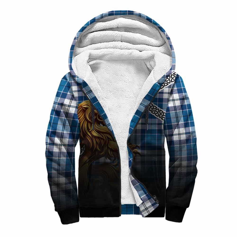Hutton Crest Tartan Sherpa Hoodie with Golden Lion Emblem Celtic Style Unisex S - Tartan Vibes Clothing