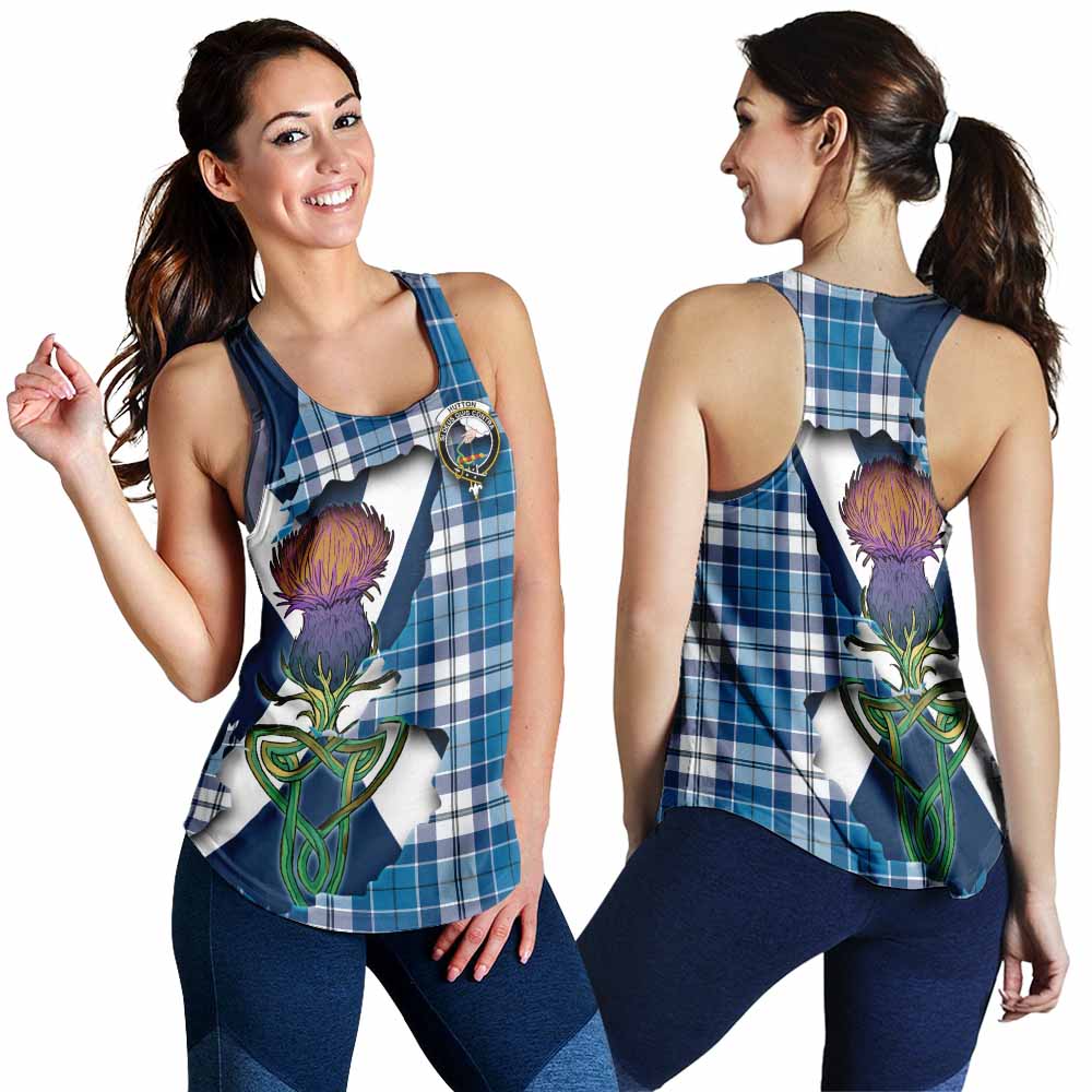 Tartan Vibes Clothing Hutton Tartan Family Crest Women's Racerback Tanks Scottish Thistle Celtic Inspired
