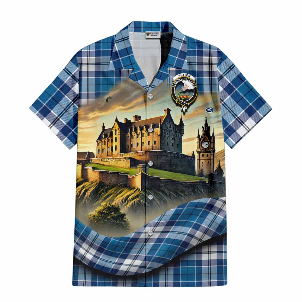 Hutton Tartan Family Crest Hawaiian Shirt with Scottish Ancient Castle Style Kid - Tartan Vibes Clothing