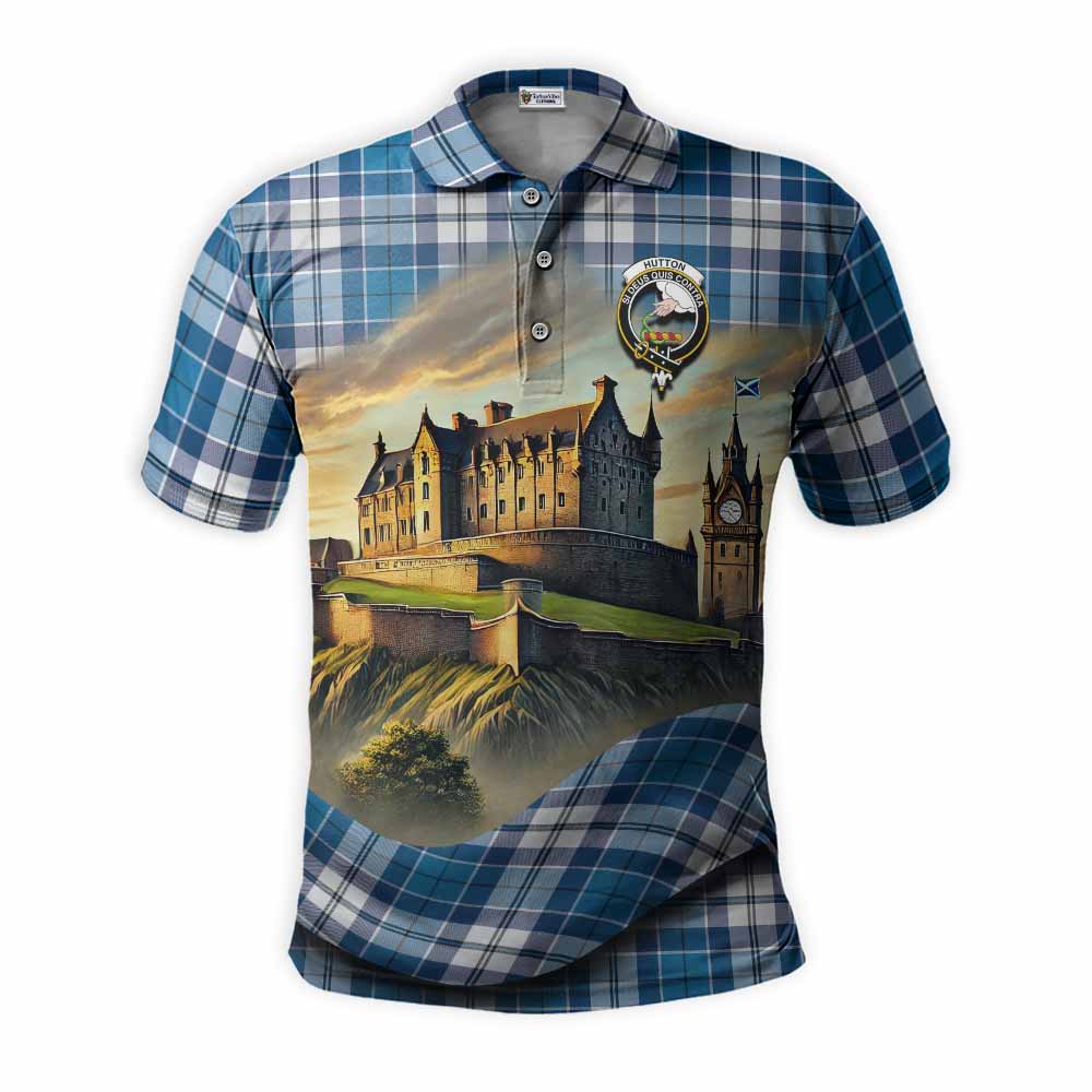 Tartan Vibes Clothing Hutton Tartan Family Crest Polo Shirt with Scottish Ancient Castle Stype