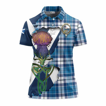 Tartan Vibes Clothing Hutton Tartan Family Crest Women's Polo Shirt Scottish Thistle Celtic Inspired