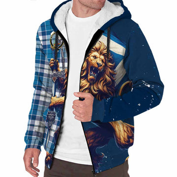 Hutton Tartan Family Crest Sherpa Hoodie with Scottish Majestic Lion Unisex S - Tartan Vibes Clothing
