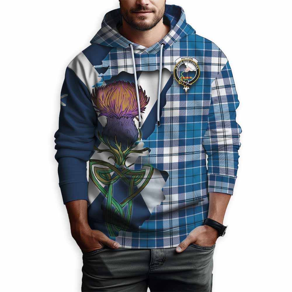 Tartan Vibes Clothing Hutton Tartan Family Crest Hoodie Scottish Thistle Celtic Inspired