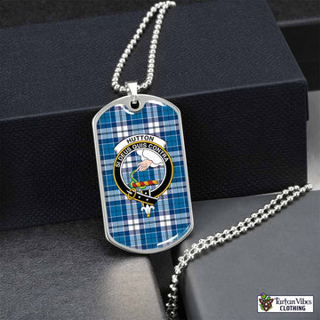 Hutton Tartan Dog Tag Necklace with Family Crest Silver No - Tartan Vibes Clothing