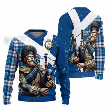 Hutton Tartan Knitted Sweater with Family Crest Scottish Bagpiper Vibes Unisex - Tartan Vibes Clothing